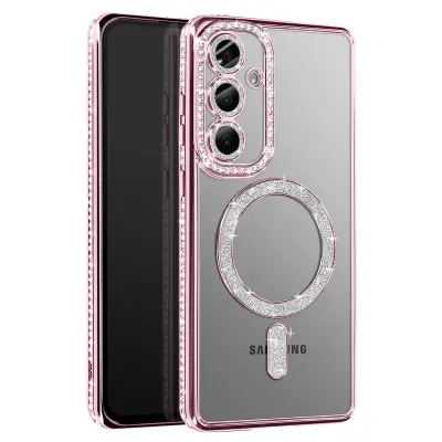 Diamantno ohišje za Samsung Galaxy S25 Plus MagSafe Obris Strass, Roza