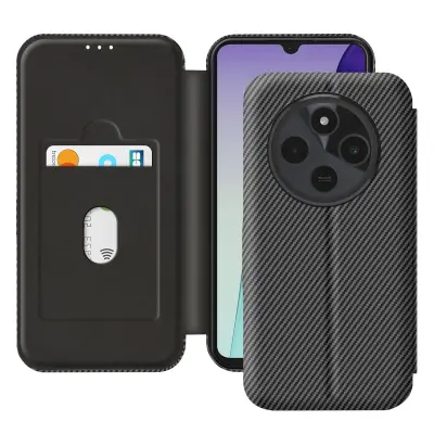 Karbonsko ohišje za Xiaomi Redmi 14C Card Wallet Anti-RFID Holder, Črna