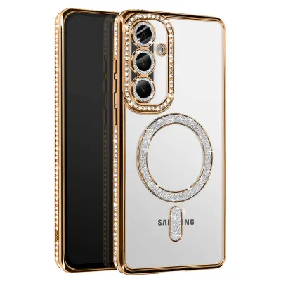 Diamantno ohišje za Samsung Galaxy A56 MagSafe Obris Strass, Zlata