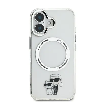 Karl Lagerfeld, Ohišje za iPhone 16 Plus Printed Karl in Choupette MagSafe Compatible, Prozorno