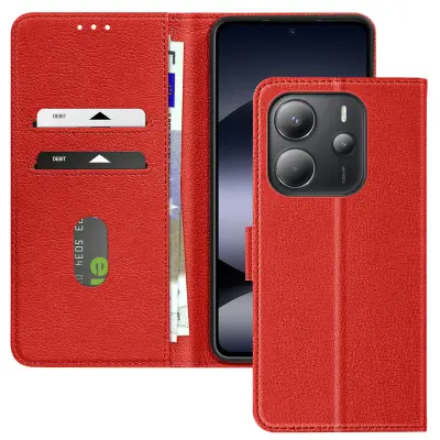 Ohišje za Xiaomi Redmi Note 14 4G Clamshell denarnica in video držalo, Rdeča
