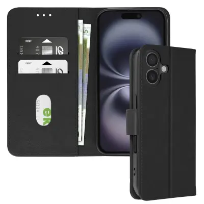 Ohišje za iPhone 16 Plus Clamshell denarnica in držalo za videoposnetek, Črna