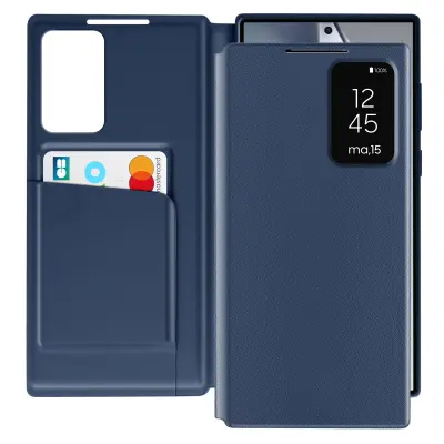 Usnjeno ohišje za Galaxy S24 Ultra Display Okenski ovitek za kartice, Modra noč
