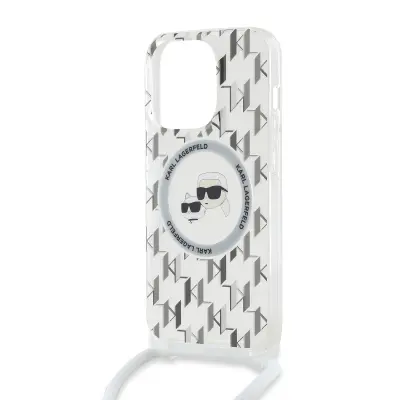 Karl Lagerfeld, MagSafe ohišje za iPhone 14 Pro Max z ramenskim trakom IML Monogram Crossbody Stylish, Prozorno