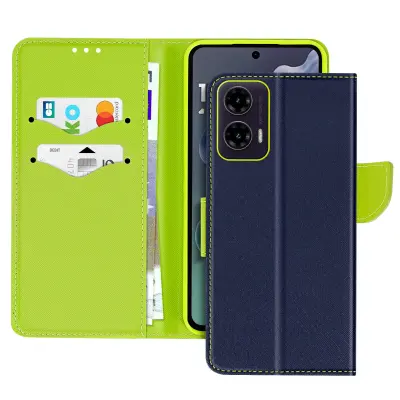 Ohišje za Motorola Moto G35 Wallet Leather Saffiano Fancy, Modra noč