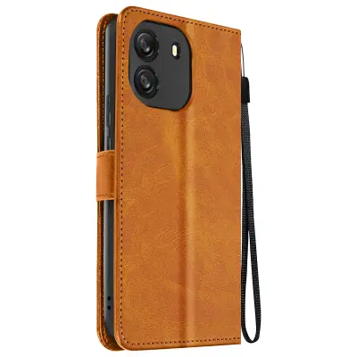 Torbica s preklopom za Blackview Wave 6C Denarnica s trakom za roko, Svetlo rjava