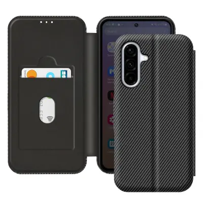 Karbonsko ohišje za Samsung Galaxy A36 s podporo za kartice Anti-RFID, Črna