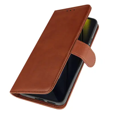 Torbica za Xiaomi Poco F6 Vintage denarnica Clap, Svetlo rjava
