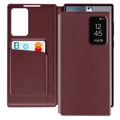 Usnjeno ohišje za Galaxy S24 Ultra Display Window Card Case, Bordeaux