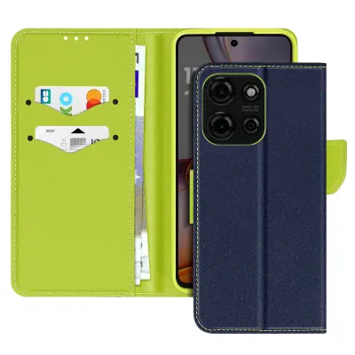 Ohišje za Motorola Moto G75 Wallet Leather Saffiano Fancy, Modra noč