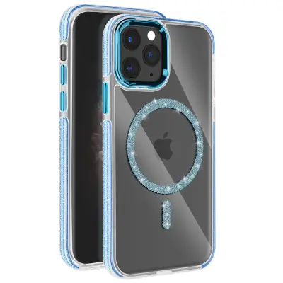 Ohišje MagSafe za iPhone 11 Pro Max Silicone Glitter, Modra
