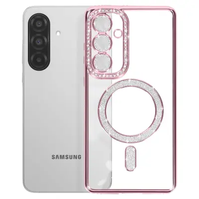 Diamantno ohišje za Samsung Galaxy A36 MagSafe Obris Strass, Roza