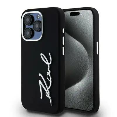 OVITEK KARL LAGERFELD SILIKON KOVINSKI LOGO PISA ZA IPHONE 15 PRO MAX