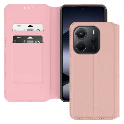 Ohišje za Xiaomi Redmi Note 14 4G Clamshell Card Holder and Video Holder, Šampanjec roza