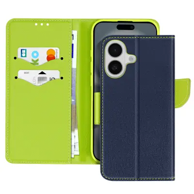 Ohišje za iPhone 16 Wallet Leather Saffiano Fancy, Modra noč