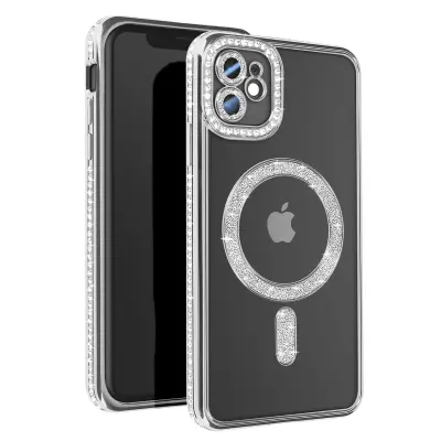 Diamantno ohišje za iPhone 11 Zaščita MagSafe Contour Strass, Srebrna