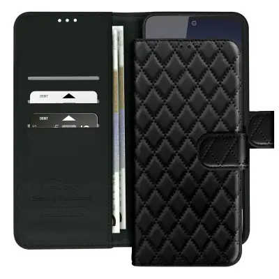 Ohišje za Redmi Note 14 4G Wallet Losange pattern, Črna