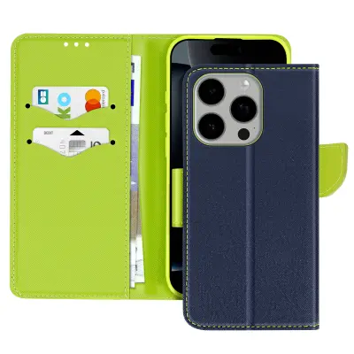 Ohišje za iPhone 16 Pro Wallet Leather Saffiano Fancy, Modra noč