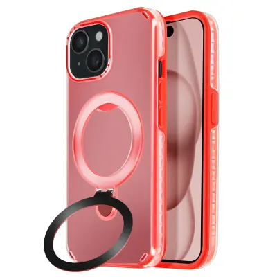 MagSafe ohišje za iPhone 15 Odporno na udarce z zložljivim stojalom, Rdeča