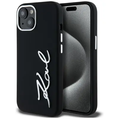 OVITEK KARL LAGERFELD ZA IPHONE 15 S SILIKONSKIM IN KOVINSKIM LOGOTIPOM
