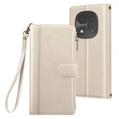 Zadeva Folio za Redmi Note 14 Pro / 14 Pro Plus z zadrgo z odstranljivim ramenskim pasom, Bež