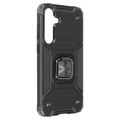 Ohišje s prstanom za Samsung S23 FE Ojačan bi-material Večnamenski obroč, Črna