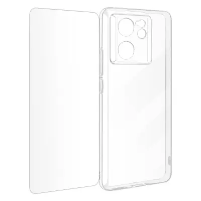 Ovitek za Xiaomi 13T Pro iz silikonskega gela in 9H kaljenega stekla, Prozorno
