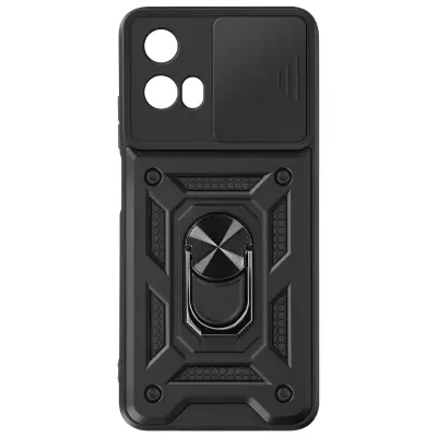 Ohišje s prstanom za Motorola Moto G34 5G Zaščita pred udarci s pokrovom kamere, Črna