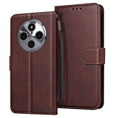 Ohišje za Xiaomi Redmi 14C Clapet Wallet in stabilno video držalo, Temno rjava