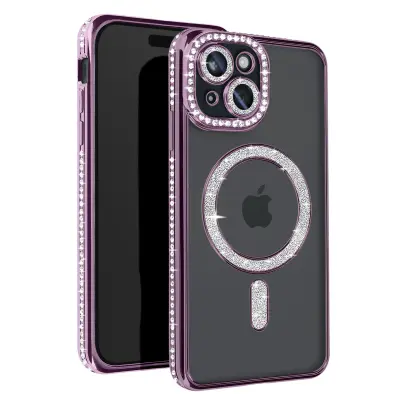 Diamond Case za iPhone 15 Zaščita MagSafe Contour Strass, Vijolična