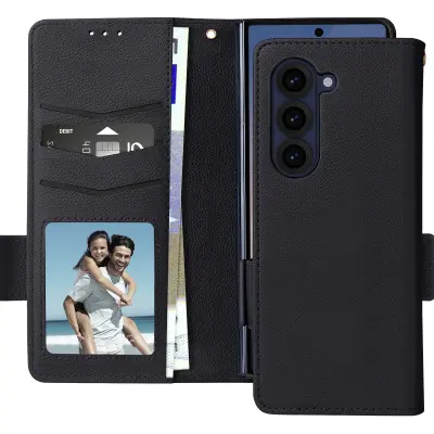 Torbica za Samsung Galaxy Z Fold 6 Držalo za denarnico z ročnim trakom, Črna