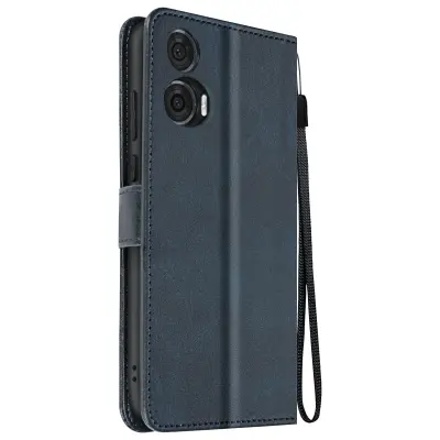 Torbica s preklopom za Motorola Edge 50 Fusion Denarnica s trakom za roko, Modra noč