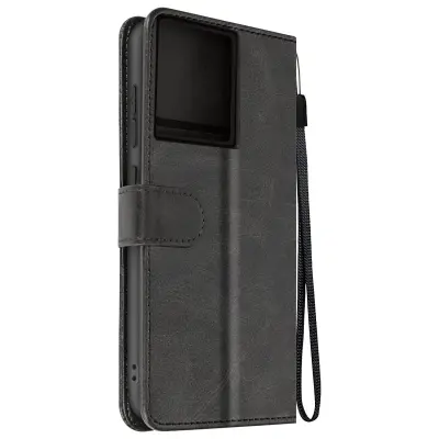 Torbica s preklopom za Motorola Edge 50 Pro Denarnica s trakom za roko, Črna