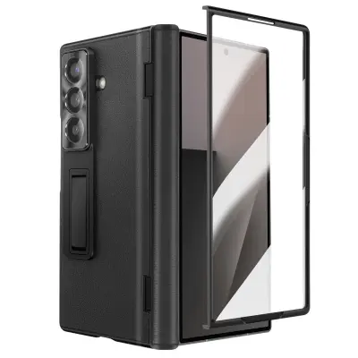 Celotno ohišje za Samsung Galaxy Z Fold 7 s kaljenim steklom in stojalom, Črna