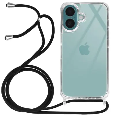 iPhone 16 Silikonski udarno odporen ovitek s pleteno vrvico, Prozorno