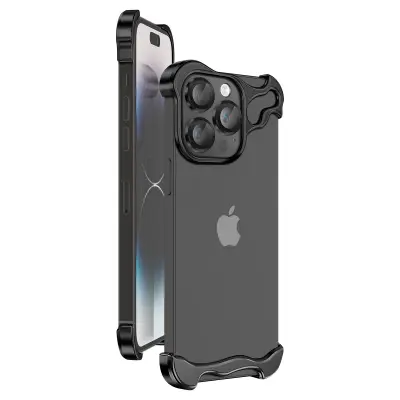 Zaščitna zasnova za iPhone 14 Pro Max, ojačan kovinski odbijač, Črna