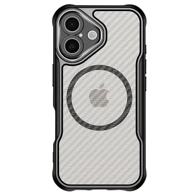 Ohišje za iPhone 16 Plus MagSafe Carbon Back Odporen na udarce Okrepljeno, Črna