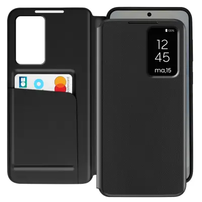 Usnjeno ohišje za Galaxy S25 Display Window Card Holder, Črna
