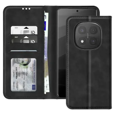 Ohišje za Redmi Note 14 Pro in 14 Pro Plus Denarnica in stojalo, Črna