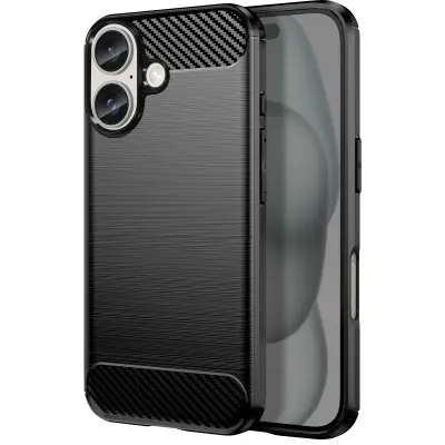 Ohišje za iPhone 16 Plus Odporno na udarce Brushed Carbon Design, Črna