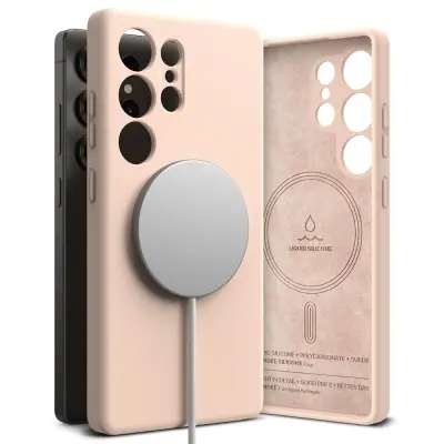 RINGKE SILIKONSKI MAGNETNI MAGSAFE GALAXY S25 ULTRA ROZA SAND