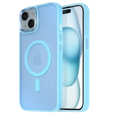 Ohišje MagSafe za iPhone 15 Plus in 14 Plus Back Pad Frosted Outline, Svetlo modra