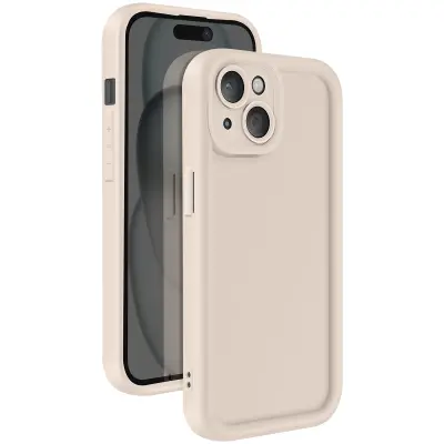 Ohišje za iPhone 15 Silikon Mehak dotik Dvignjene meje, Bež