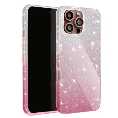Pokrov z bleščicami za iPhone 16 Pro Hybride Glamour Design, Bela / Roza