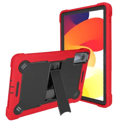 Ohišje za Xiaomi Redmi Pad SE odporno na udarce s stojalom, Črna / Rdeča