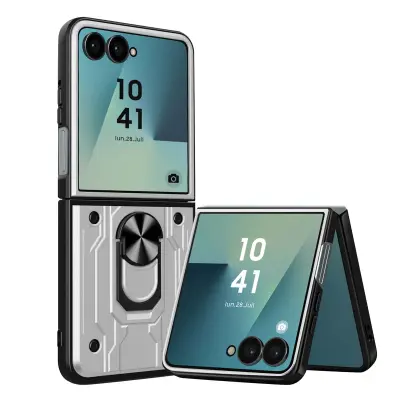 Zaščitni ovitek za Samsung Galaxy Z Flip 7 proti udarcem z nosilcem za magnetni prstan, Siva