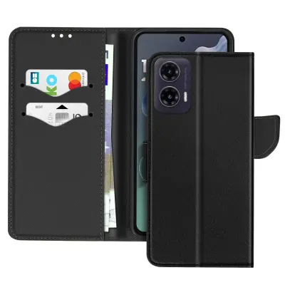 Ohišje za Motorola Moto G35 Usnjena denarnica Saffiano Fancy, Črna