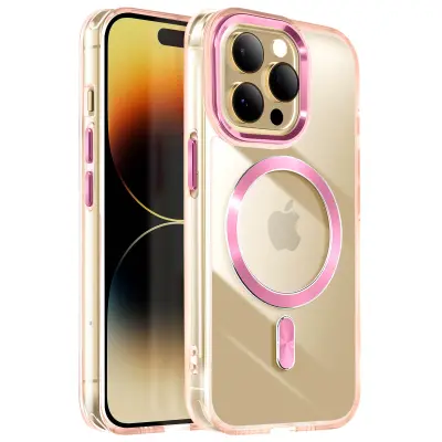 Ohišje MagSafe za iPhone 14 Pro Max Crystal Color Back, Šampanjec roza