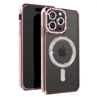 Diamond Case za iPhone 15 Pro Zaščita MagSafe Contour Strass, Šampanjec roza