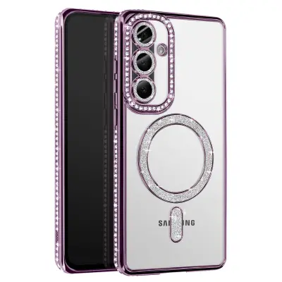 Diamantno ohišje za Samsung Galaxy A56 MagSafe Obris Strass, Vijolična